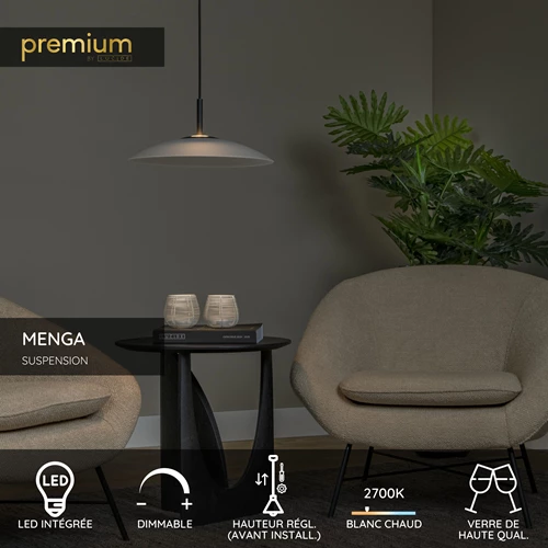 Lucide MENGA - Suspension - Ø 40 cm - LED Dim. - 1x11W 2700K - Opalin | Premium - USP